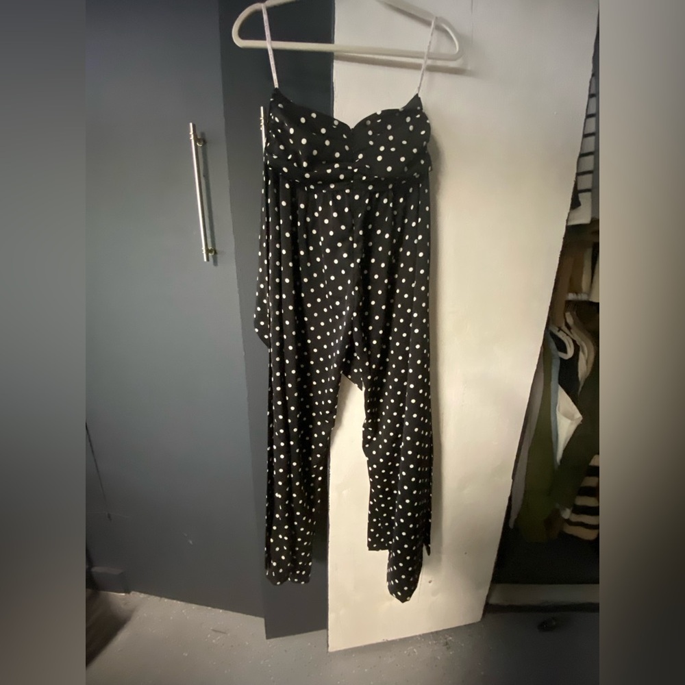 Black & White Polka Dot Strapless Jumpsuit